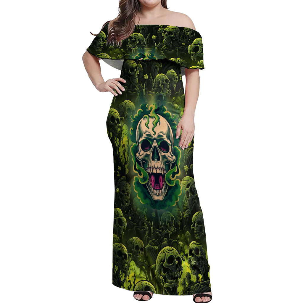 Zombie Skull Off Shoulder Maxi Dress I'm Like Literally Dead - Wonder Print Shop