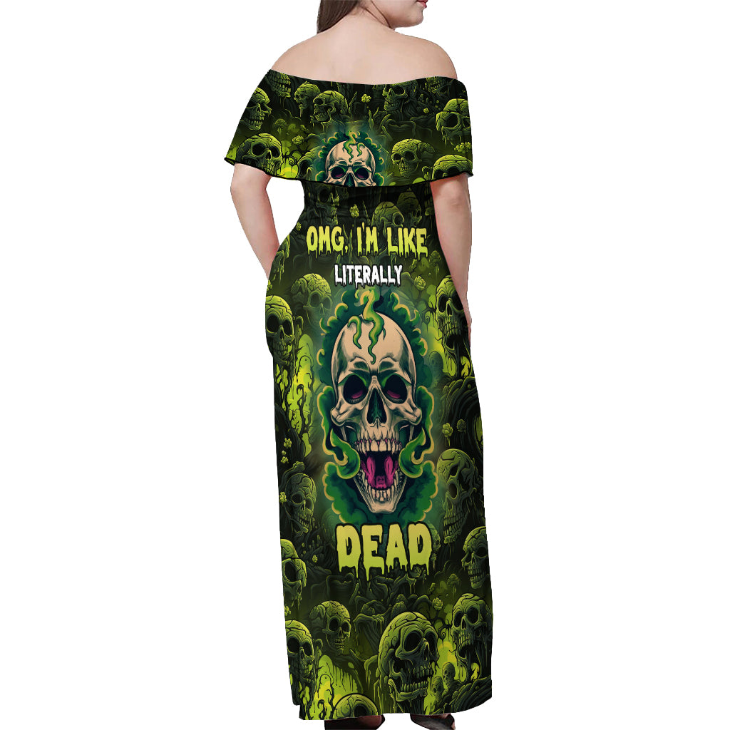 Zombie Skull Off Shoulder Maxi Dress I'm Like Literally Dead - Wonder Print Shop