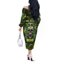 Zombie Skull Off The Shoulder Long Sleeve Dress I'm Like Literally Dead - Wonder Print Shop