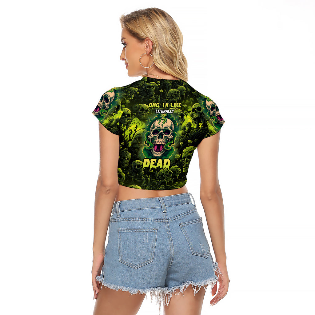Zombie Skull Raglan Cropped T Shirt I'm Like Literally Dead - Wonder Print Shop