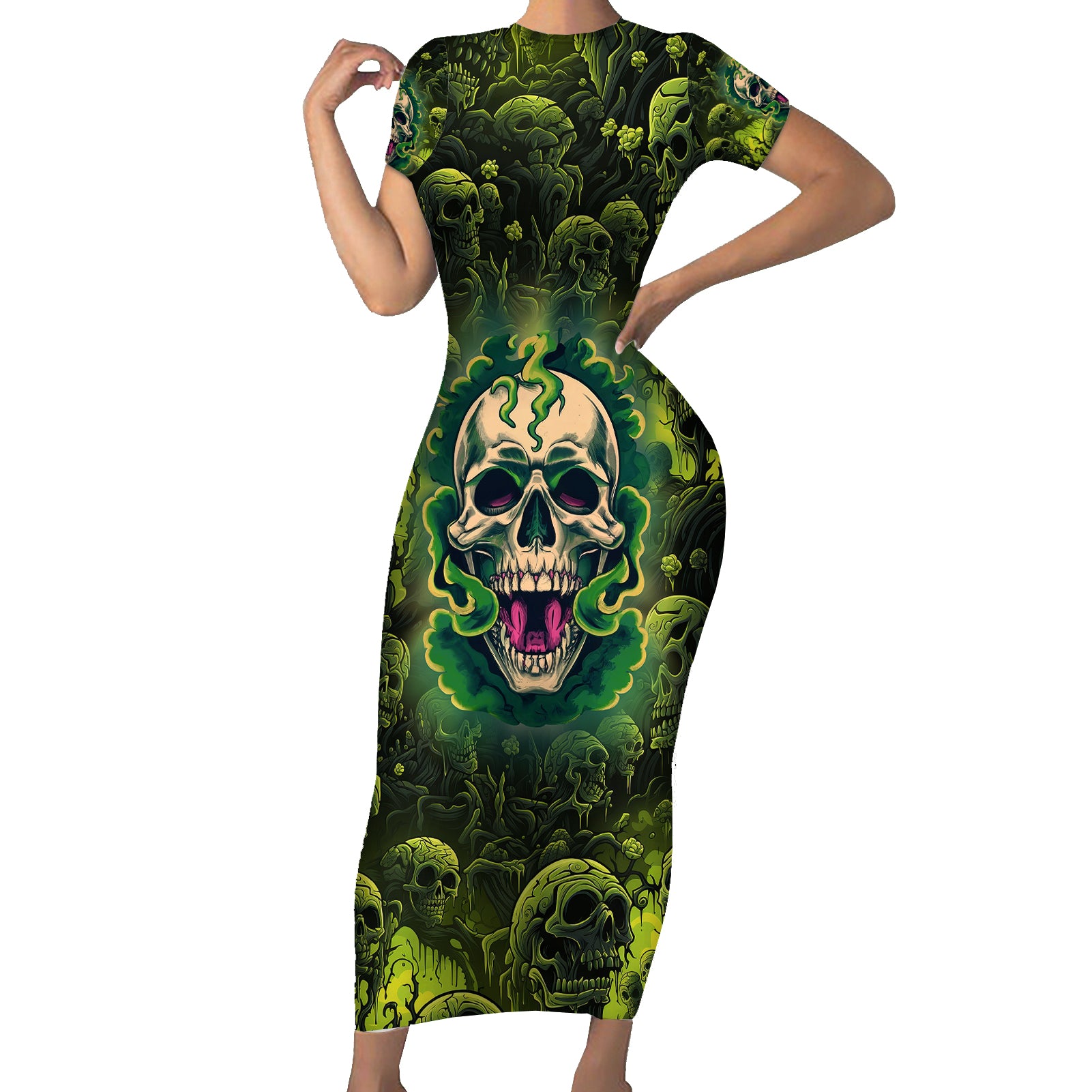 Zombie Skull Short Sleeve Bodycon Dress I'm Like Literally Dead - Wonder Print Shop