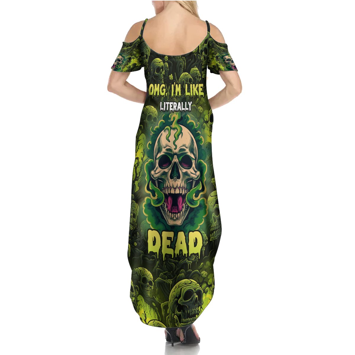 Zombie Skull Summer Maxi Dress I'm Like Literally Dead - Wonder Print Shop