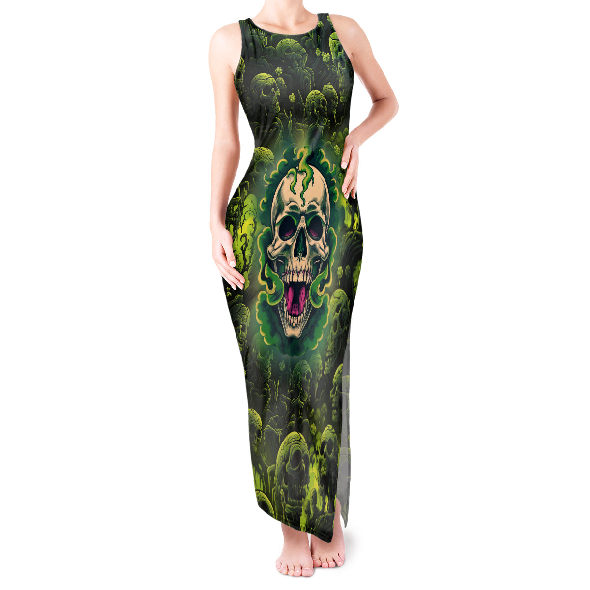 Zombie Skull Tank Maxi Dress I'm Like Literally Dead - Wonder Print Shop