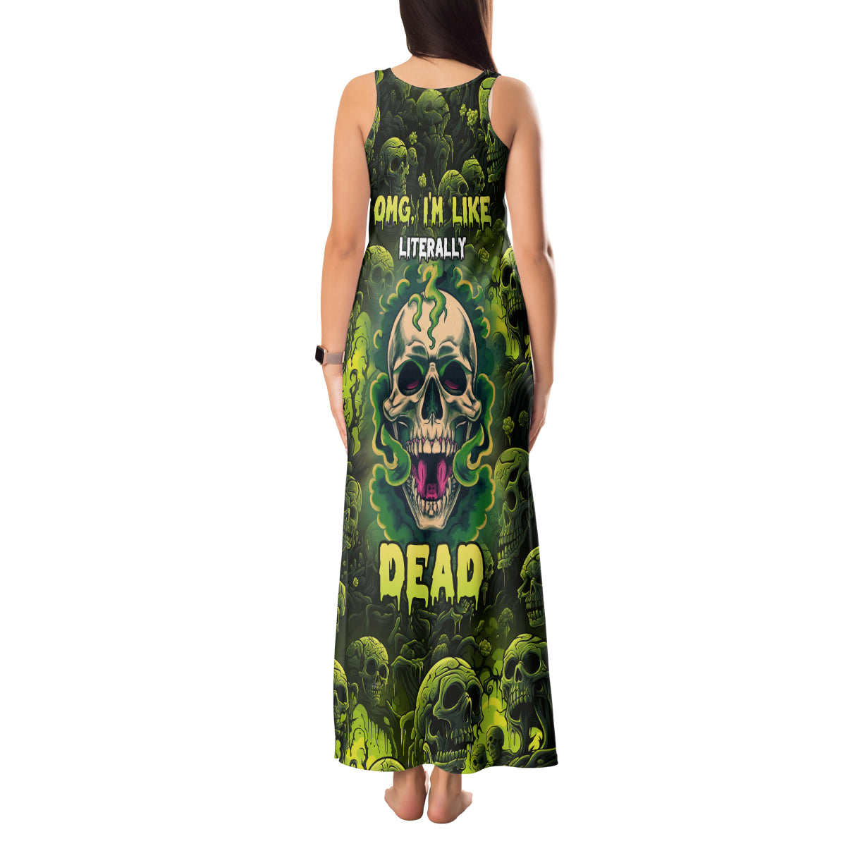 Zombie Skull Tank Maxi Dress I'm Like Literally Dead - Wonder Print Shop