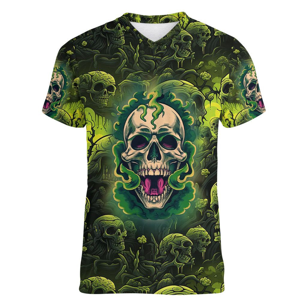 Zombie Skull Women V Neck T Shirt I'm Like Literally Dead - Wonder Print Shop