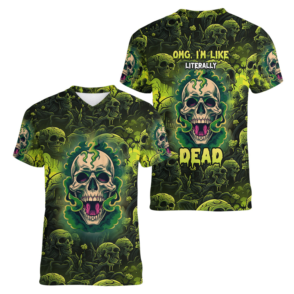 Zombie Skull Women V Neck T Shirt I'm Like Literally Dead - Wonder Print Shop