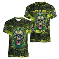Zombie Skull Women V Neck T Shirt I'm Like Literally Dead - Wonder Print Shop