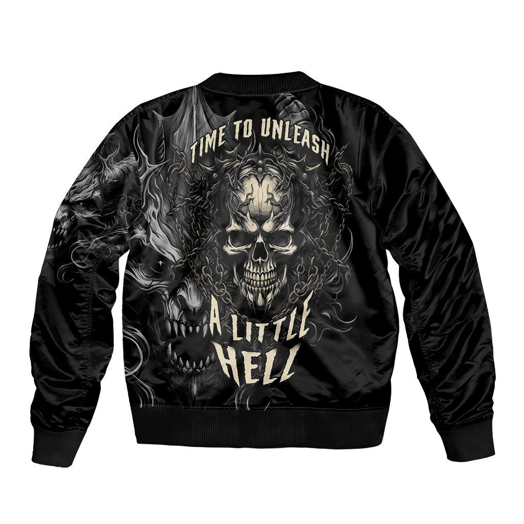 Skull Demon Fantasy Bomber Jacket Time To Unleash A Litte Hell - Wonder Print Shop