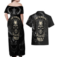 Skull Demon Fantasy Couples Matching Off Shoulder Maxi Dress and Hawaiian Shirt Time To Unleash A Litte Hell - Wonder Print Shop