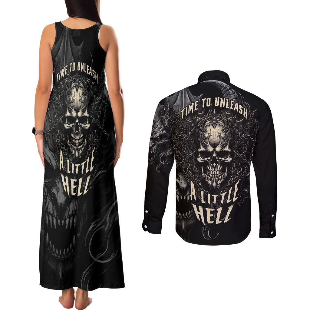 Skull Demon Fantasy Couples Matching Tank Maxi Dress and Long Sleeve Button Shirts Time To Unleash A Litte Hell - Wonder Print Shop