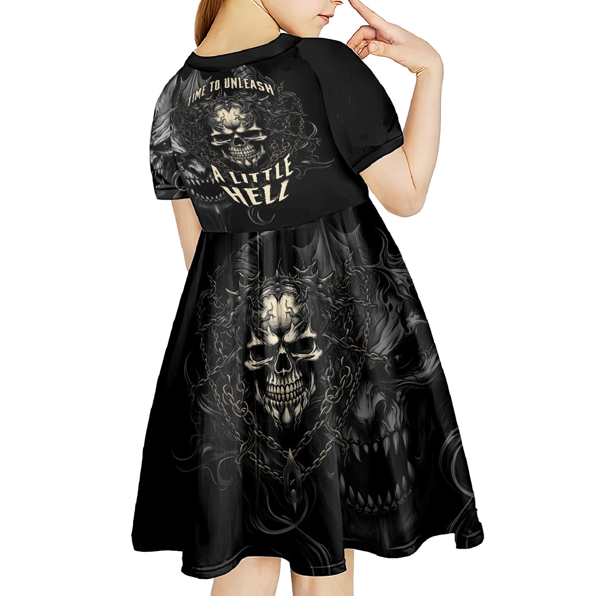 Skull Demon Fantasy Kid Short Sleeve Dress Time To Unleash A Litte Hell - Wonder Print Shop