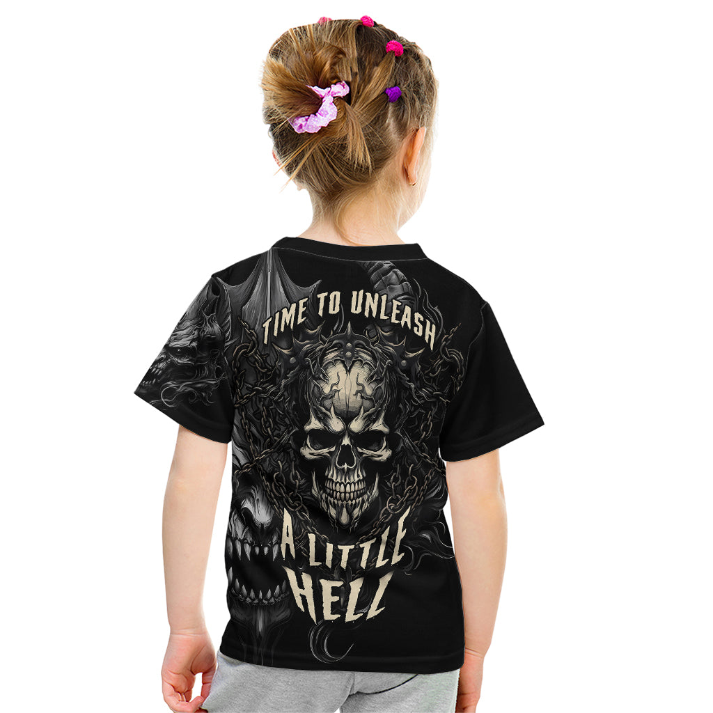 Skull Demon Fantasy Kid T Shirt Time To Unleash A Litte Hell - Wonder Print Shop