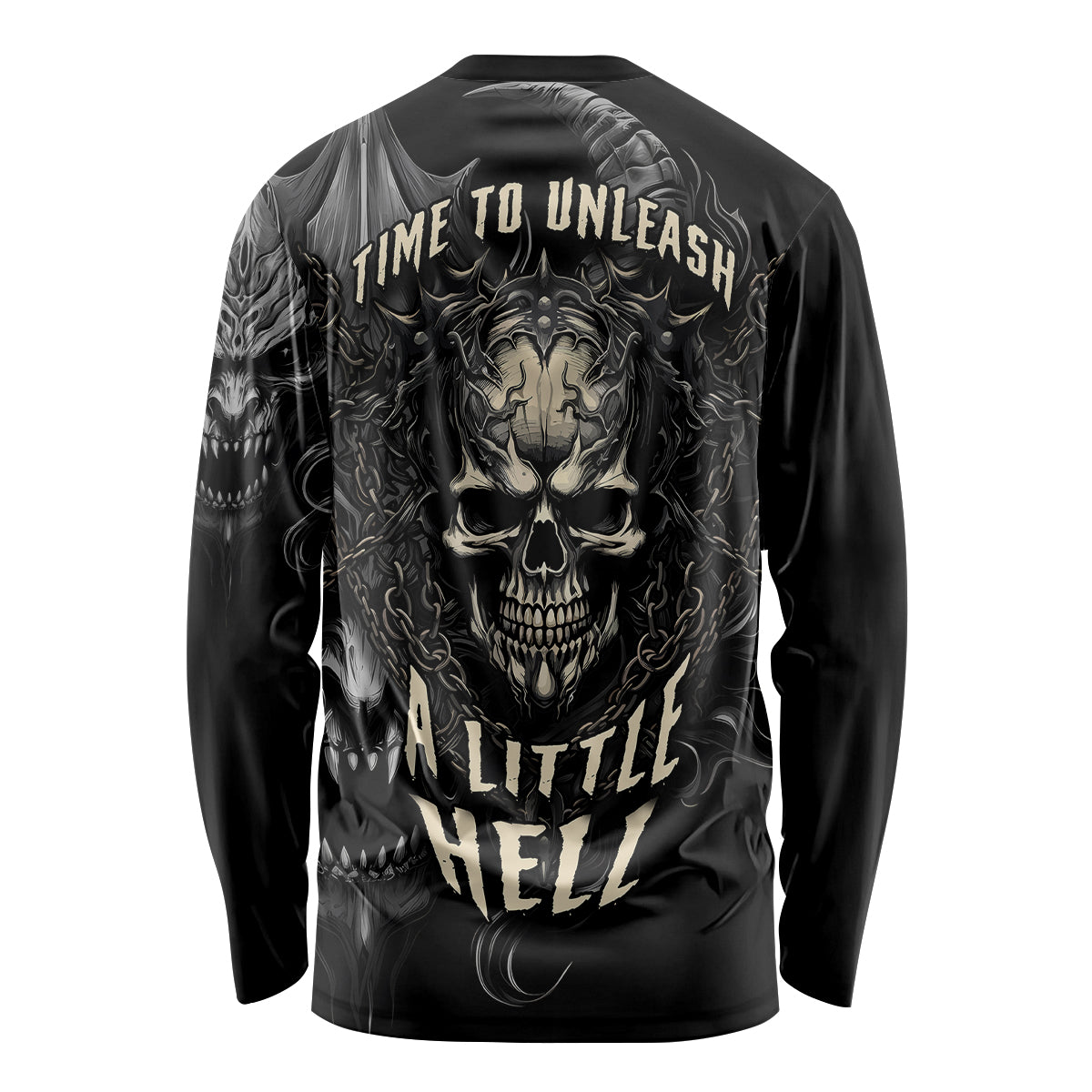 Skull Demon Fantasy Long Sleeve Shirt Time To Unleash A Litte Hell - Wonder Print Shop