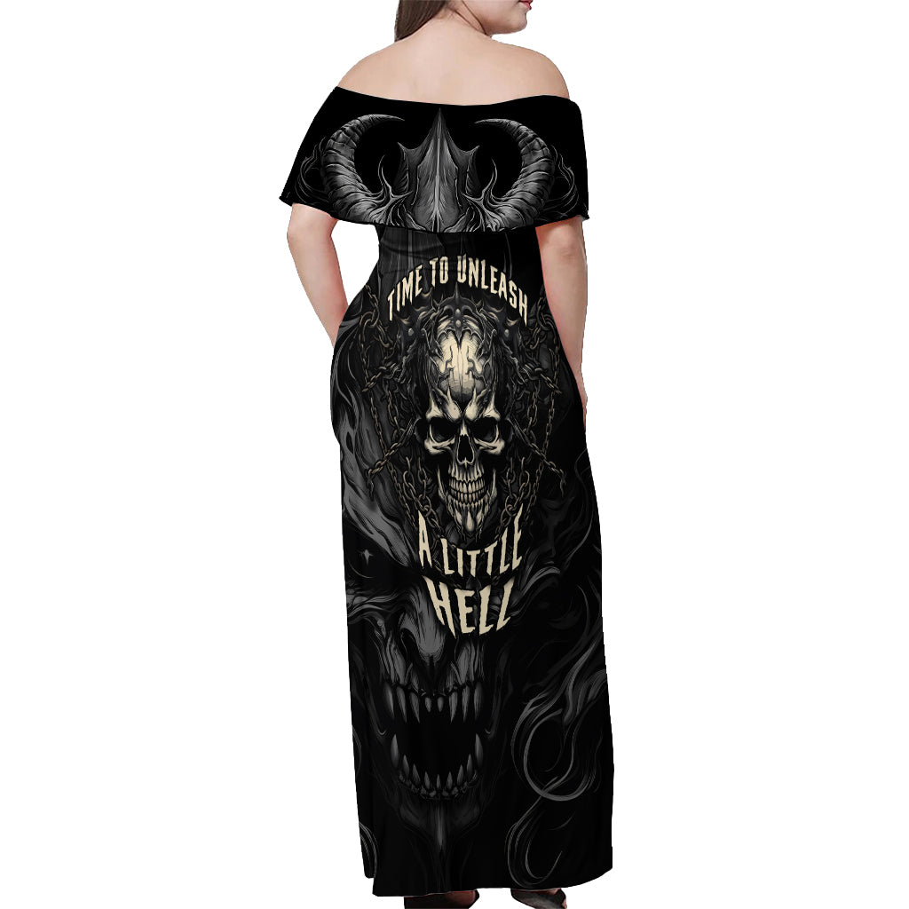 Skull Demon Fantasy Off Shoulder Maxi Dress Time To Unleash A Litte Hell - Wonder Print Shop