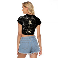 Skull Demon Fantasy Raglan Cropped T Shirt Time To Unleash A Litte Hell - Wonder Print Shop