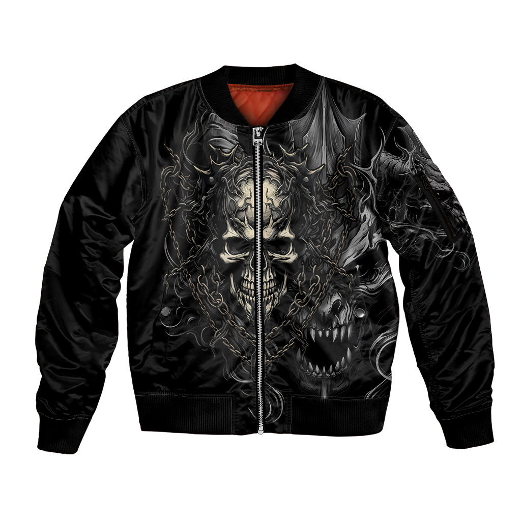Skull Demon Fantasy Sleeve Zip Bomber Jacket Time To Unleash A Litte Hell - Wonder Print Shop