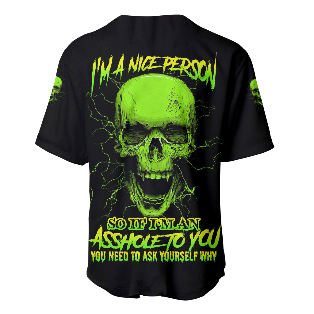 I'm A Nice Person Skull Baseball Jersey - Wonder Print Shop