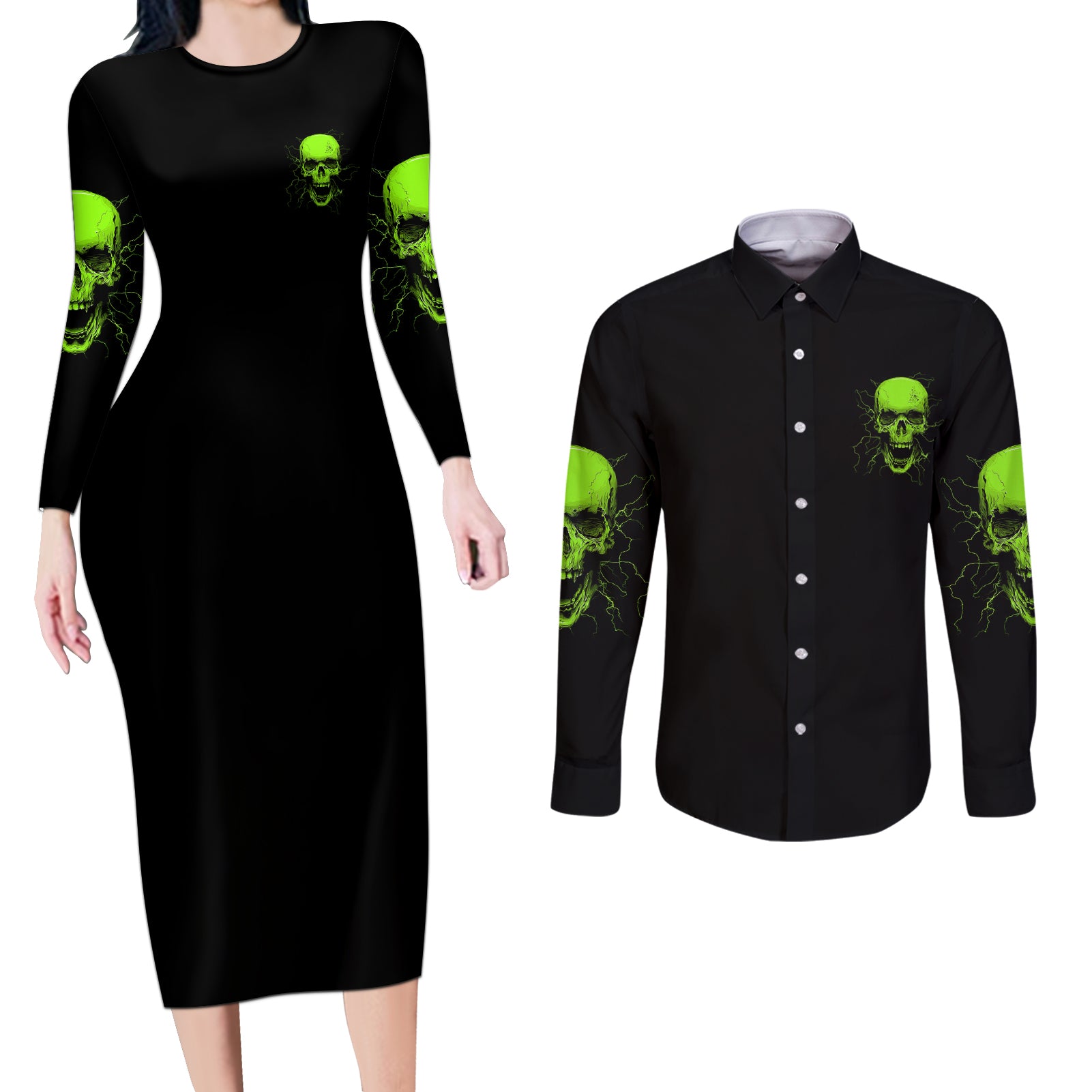 I'm A Nice Person Skull Couples Matching Long Sleeve Bodycon Dress and Long Sleeve Button Shirt - Wonder Print Shop
