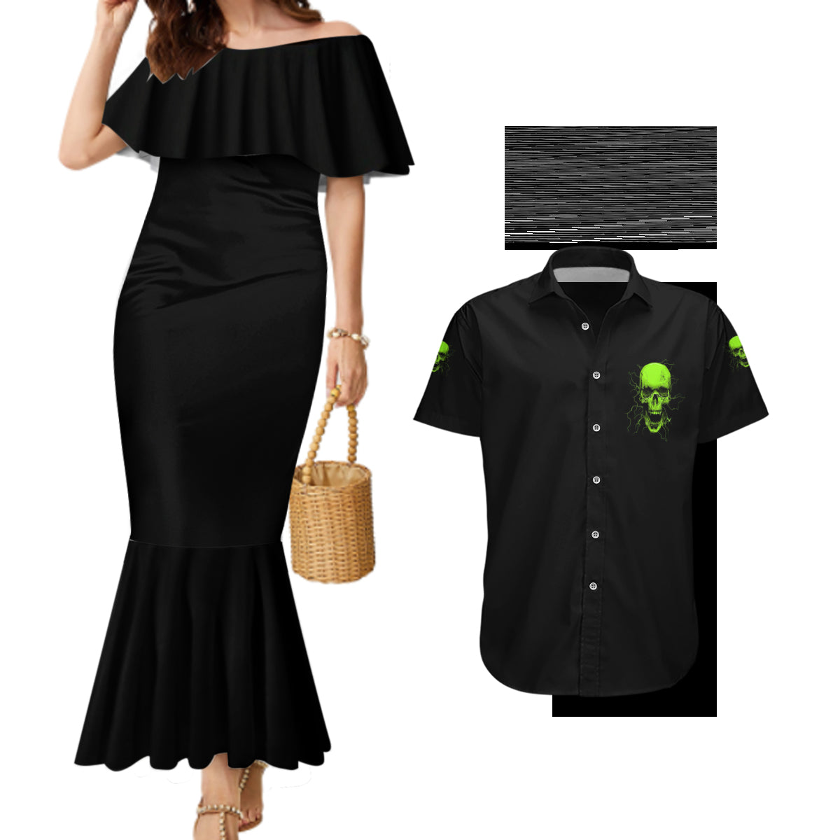 I'm A Nice Person Skull Couples Matching Mermaid Dress and Hawaiian Shirt - Wonder Print Shop