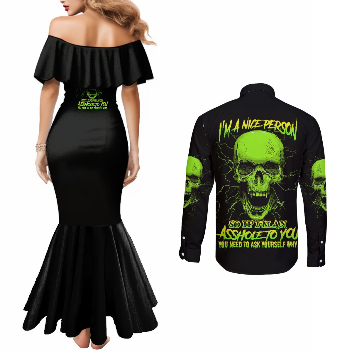 im-a-nice-person-skull-couples-matching-mermaid-dress-and-long-sleeve-button-shirt