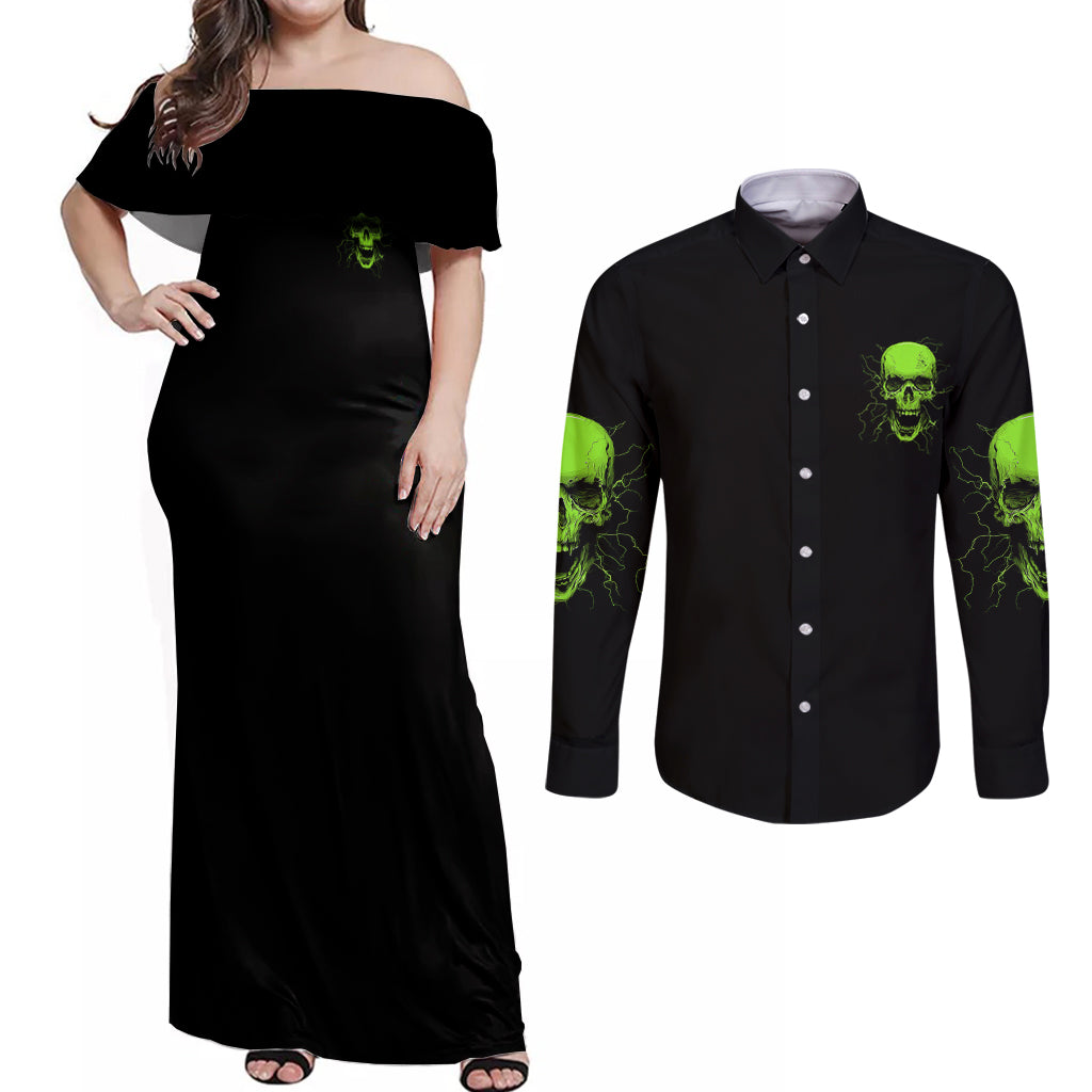I'm A Nice Person Skull Couples Matching Off Shoulder Maxi Dress and Long Sleeve Button Shirt - Wonder Print Shop