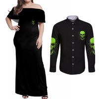 I'm A Nice Person Skull Couples Matching Off Shoulder Maxi Dress and Long Sleeve Button Shirt - Wonder Print Shop