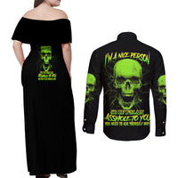 I'm A Nice Person Skull Couples Matching Off Shoulder Maxi Dress and Long Sleeve Button Shirt - Wonder Print Shop