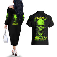 I'm A Nice Person Skull Couples Matching Off The Shoulder Long Sleeve Dress and Hawaiian Shirt - Wonder Print Shop