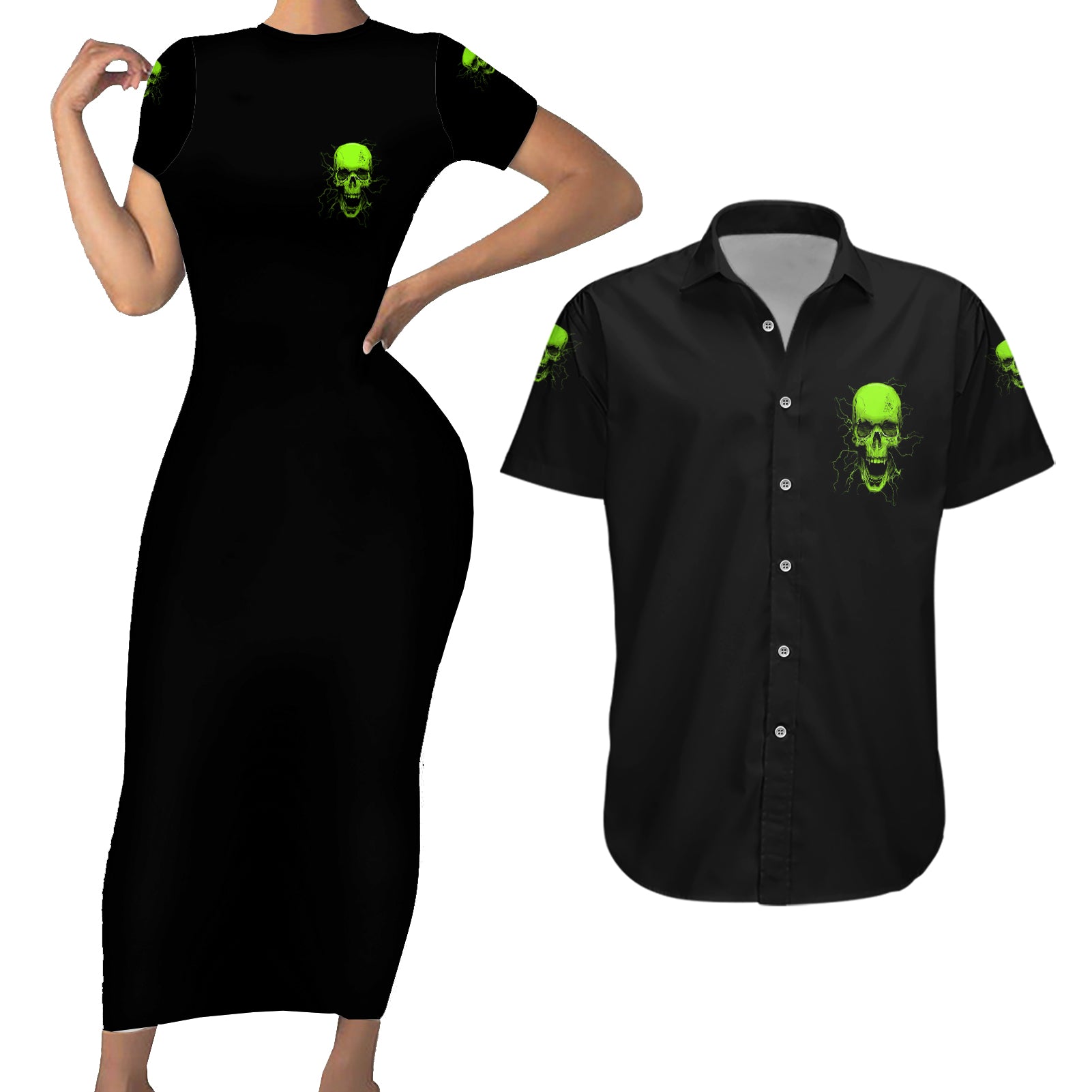 I'm A Nice Person Skull Couples Matching Short Sleeve Bodycon Dress and Hawaiian Shirt - Wonder Print Shop