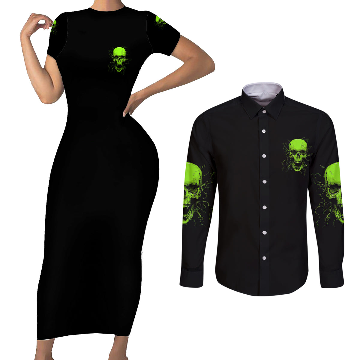 I'm A Nice Person Skull Couples Matching Short Sleeve Bodycon Dress and Long Sleeve Button Shirt - Wonder Print Shop