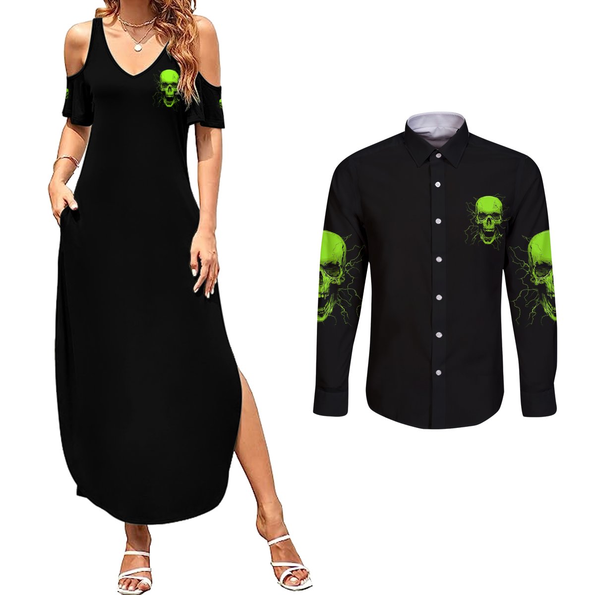 I'm A Nice Person Skull Couples Matching Summer Maxi Dress and Long Sleeve Button Shirt - Wonder Print Shop