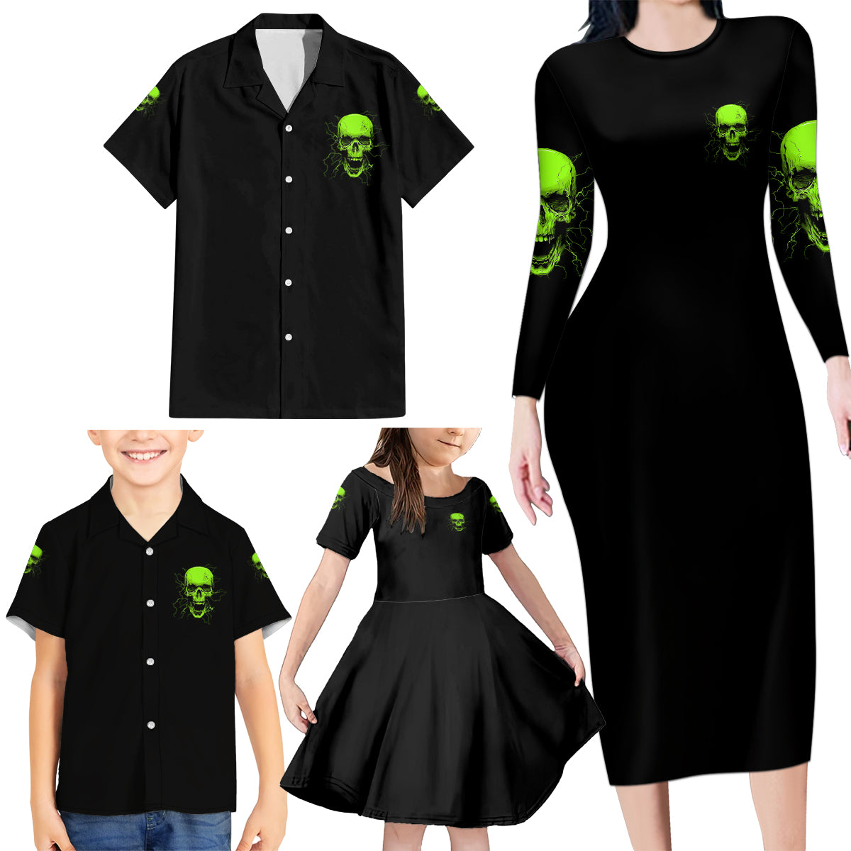 I'm A Nice Person Skull Family Matching Long Sleeve Bodycon Dress and Hawaiian Shirt - Wonder Print Shop