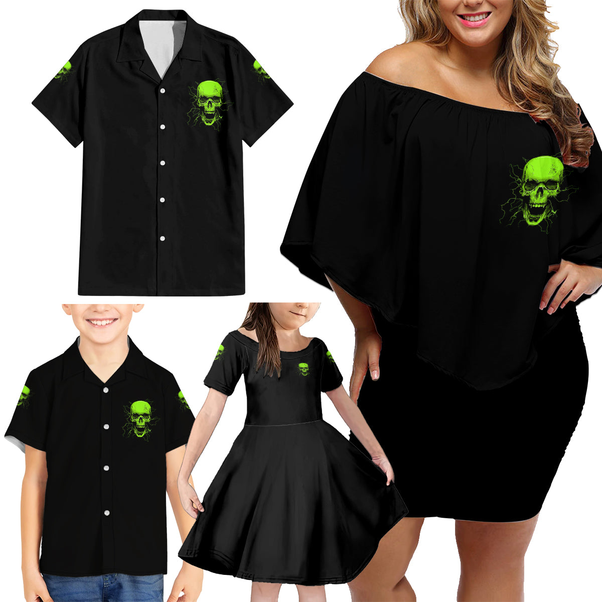 I'm A Nice Person Skull Family Matching Off Shoulder Short Dress and Hawaiian Shirt - Wonder Print Shop