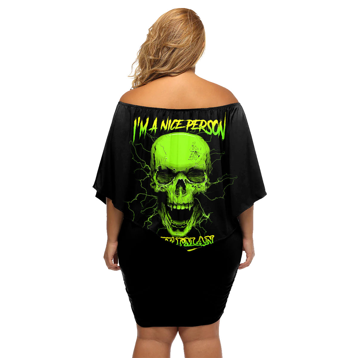 I'm A Nice Person Skull Family Matching Off Shoulder Short Dress and Hawaiian Shirt - Wonder Print Shop