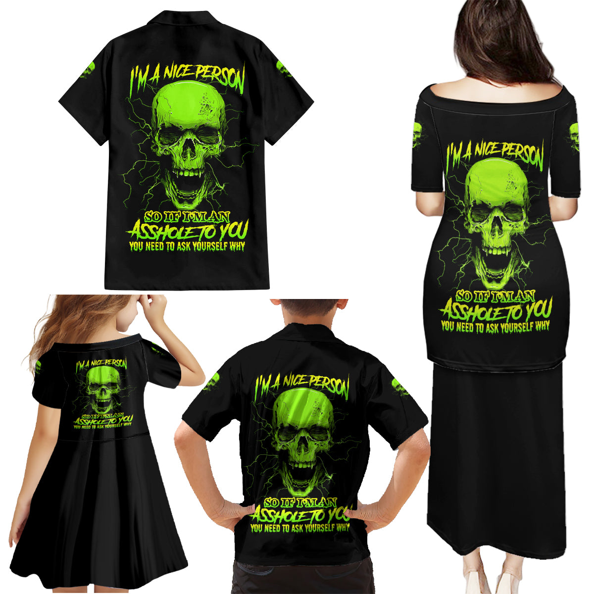 I'm A Nice Person Skull Family Matching Puletasi Dress and Hawaiian Shirt - Wonder Print Shop