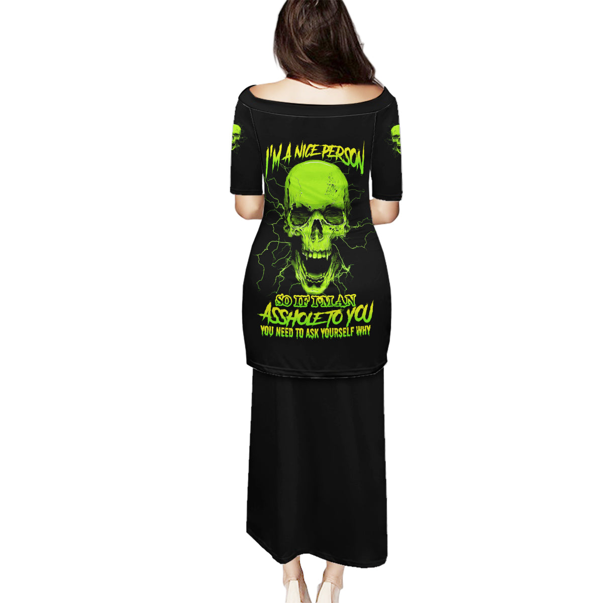 I'm A Nice Person Skull Family Matching Puletasi Dress and Hawaiian Shirt - Wonder Print Shop