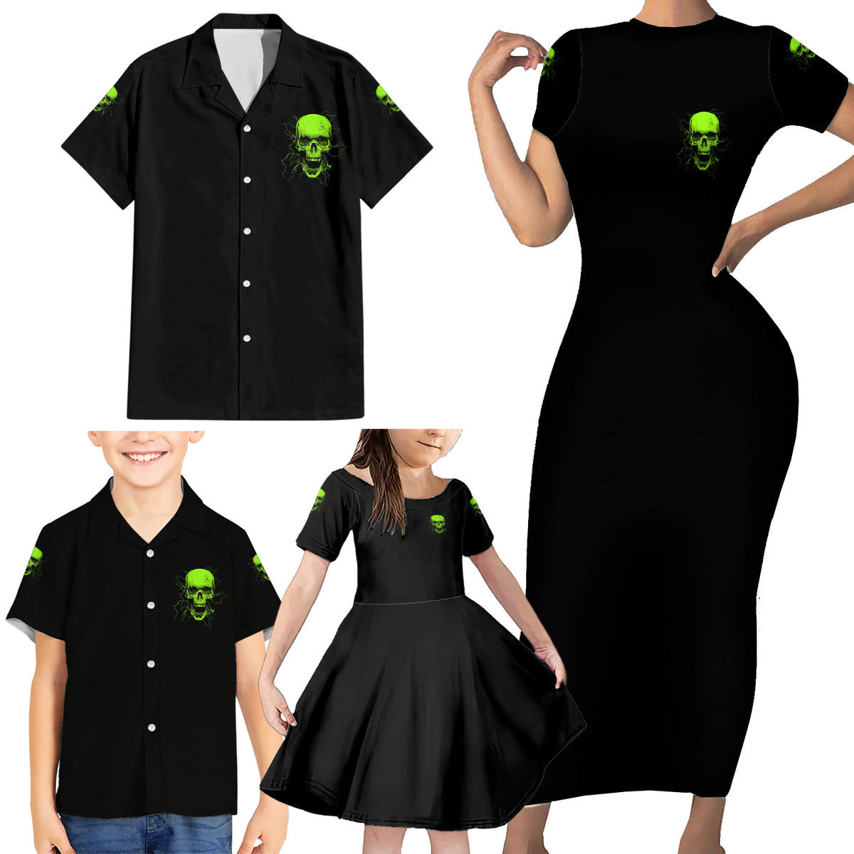 I'm A Nice Person Skull Family Matching Short Sleeve Bodycon Dress and Hawaiian Shirt - Wonder Print Shop