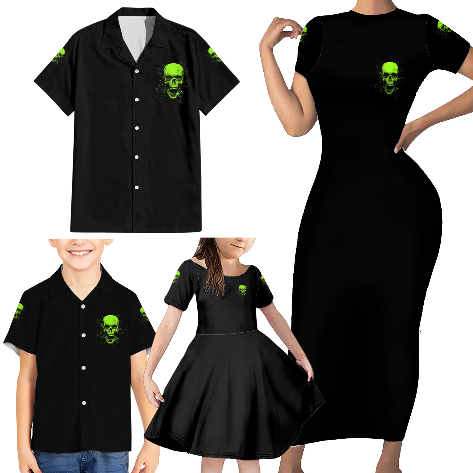 I'm A Nice Person Skull Family Matching Short Sleeve Bodycon Dress and Hawaiian Shirt - Wonder Print Shop