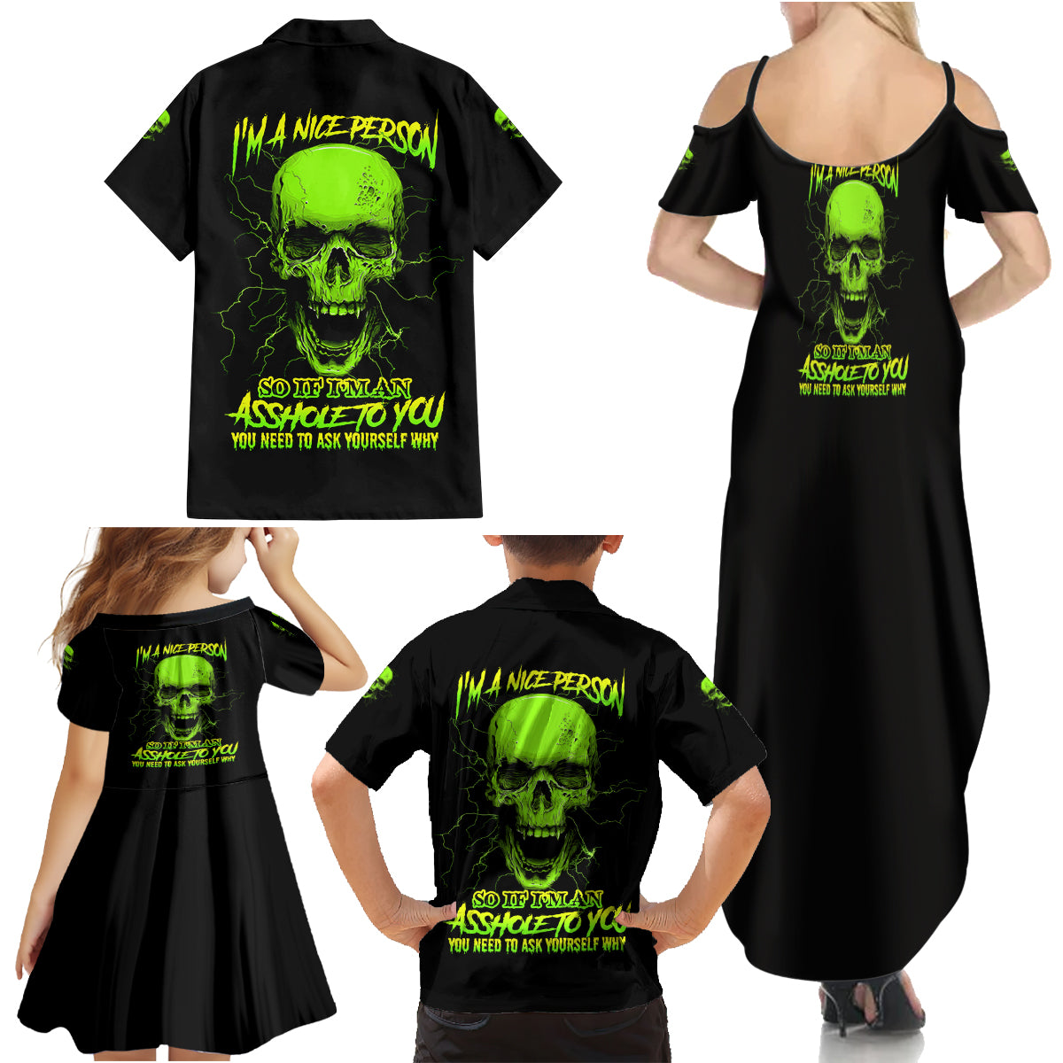 I'm A Nice Person Skull Family Matching Summer Maxi Dress and Hawaiian Shirt - Wonder Print Shop