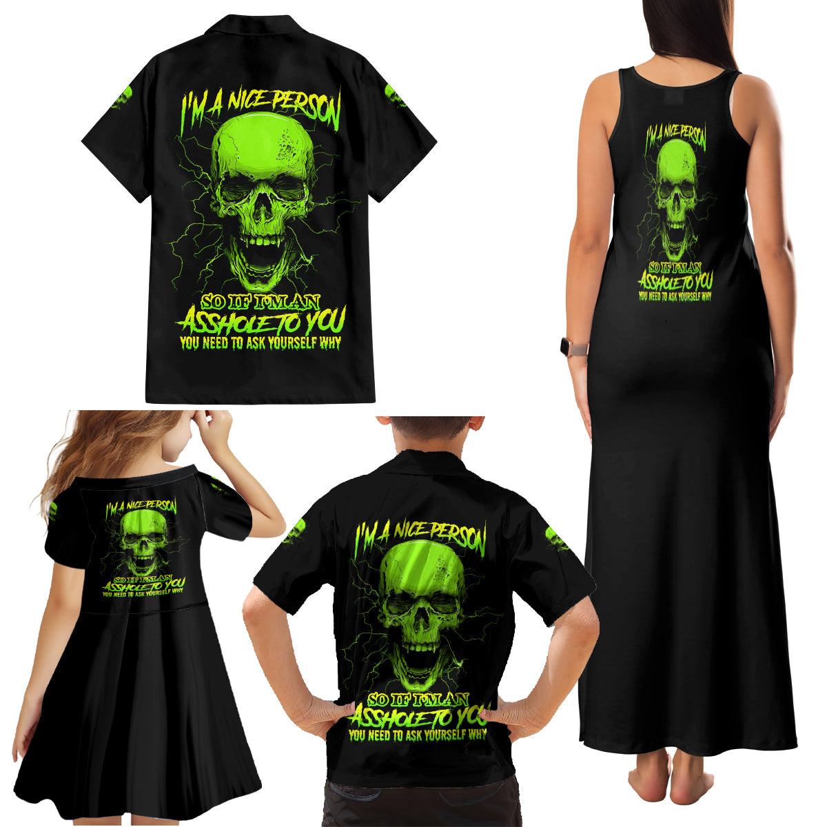 I'm A Nice Person Skull Family Matching Tank Maxi Dress and Hawaiian Shirt - Wonder Print Shop