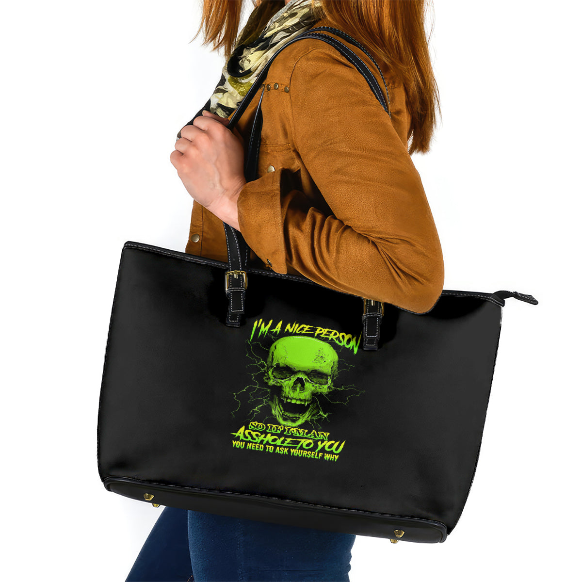 I'm A Nice Person Skull Leather Tote Bag - Wonder Print Shop