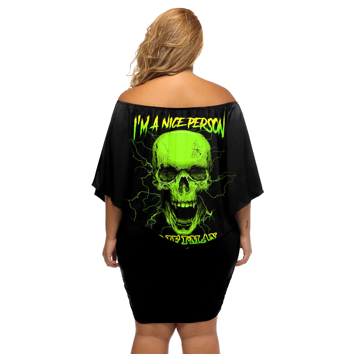 I'm A Nice Person Skull Off Shoulder Short Dress - Wonder Print Shop