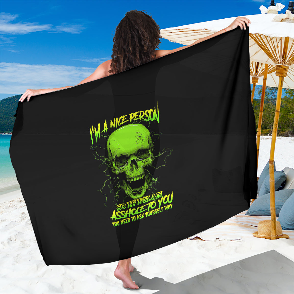 I'm A Nice Person Skull Sarong - Wonder Print Shop