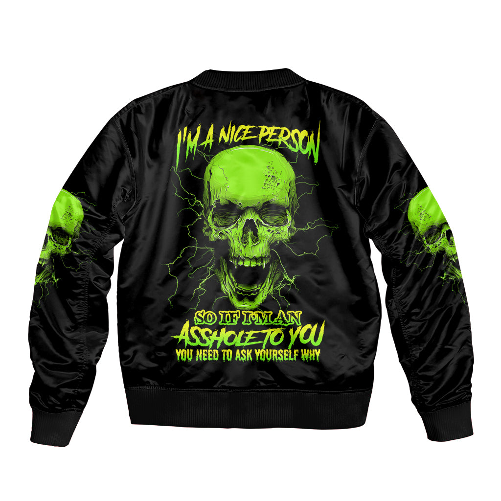I'm A Nice Person Skull Sleeve Zip Bomber Jacket - Wonder Print Shop