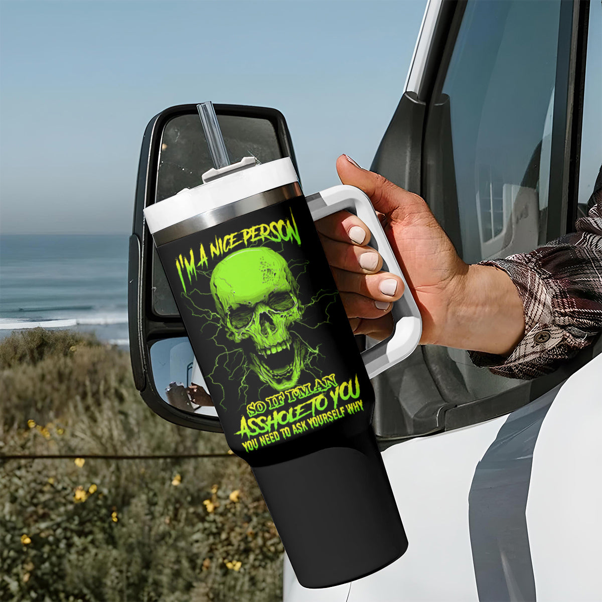 I'm A Nice Person Skull Tumbler With Handle - Wonder Print Shop