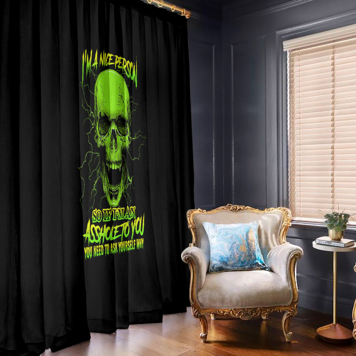 I'm A Nice Person Skull Window Curtain - Wonder Print Shop