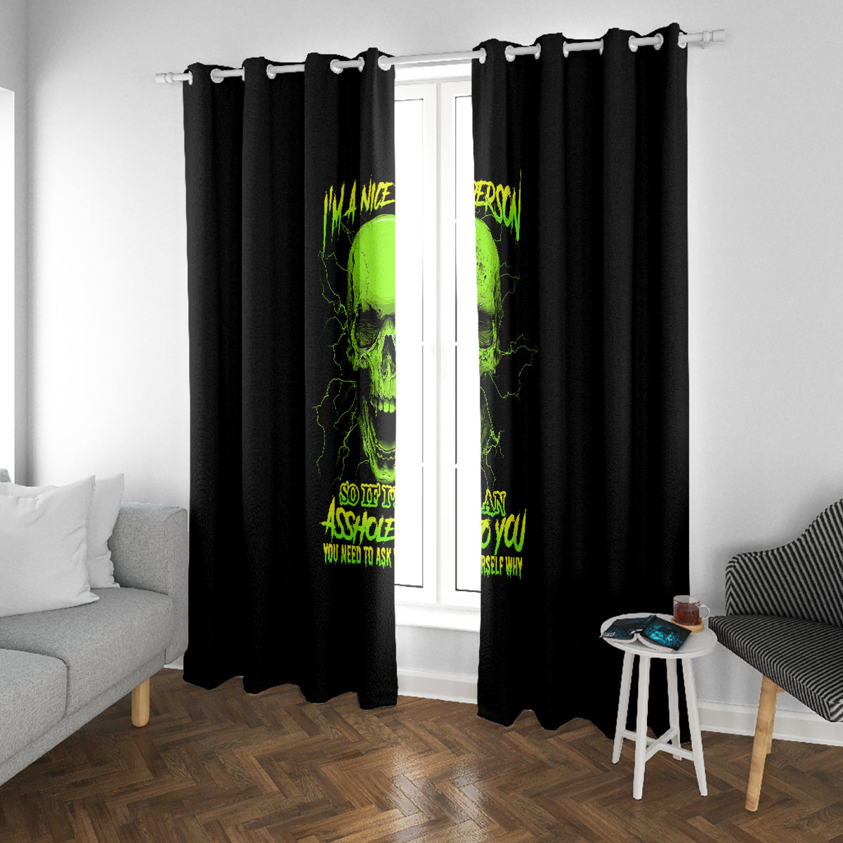 I'm A Nice Person Skull Window Curtain - Wonder Print Shop