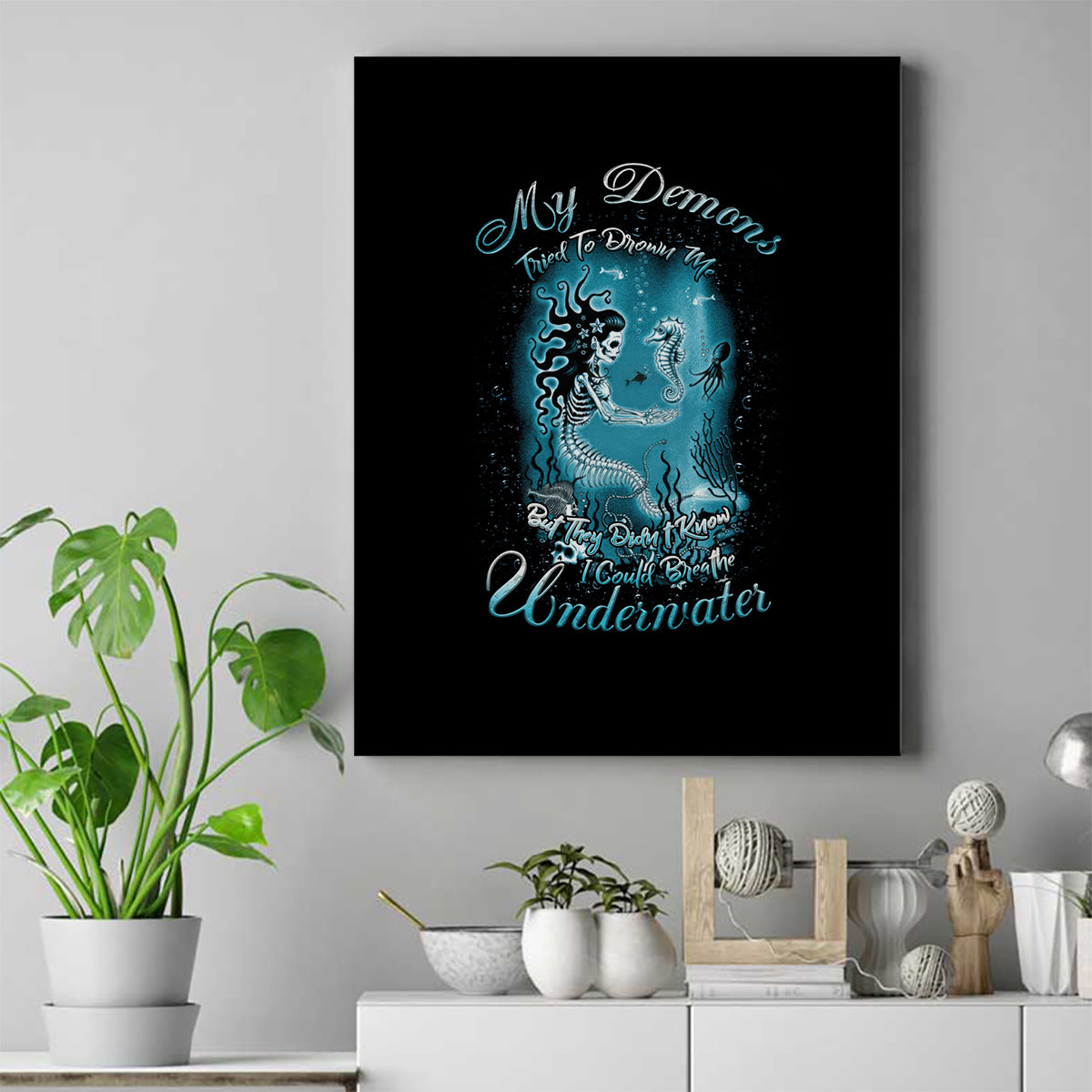 My Demons Tried To Drown Me Mermaid Canvas Wall Art - Wonder Print Shop