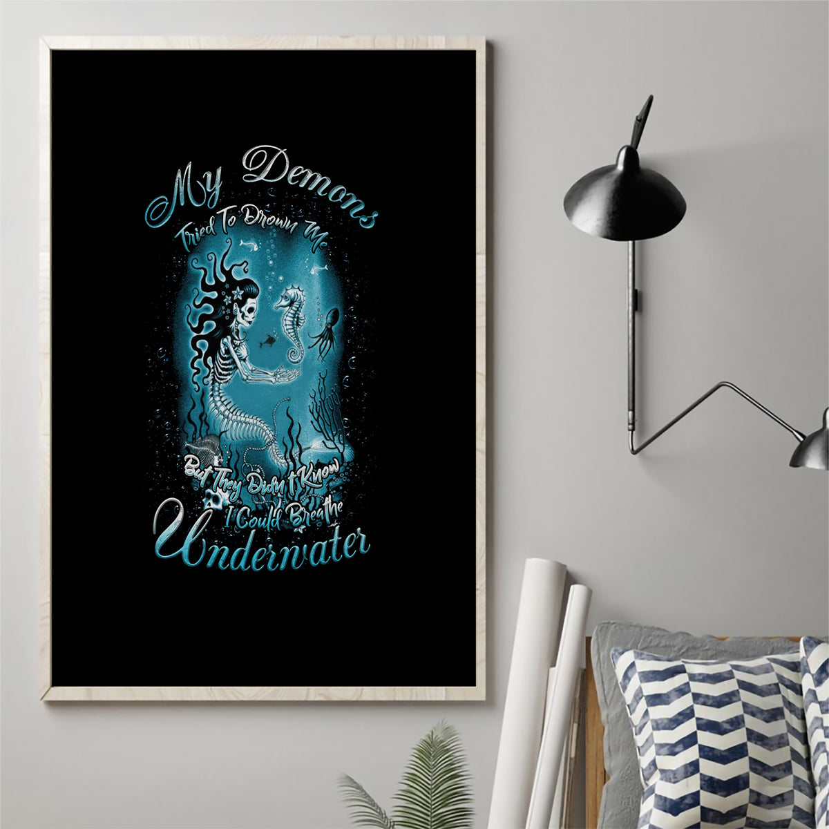 My Demons Tried To Drown Me Mermaid Canvas Wall Art - Wonder Print Shop