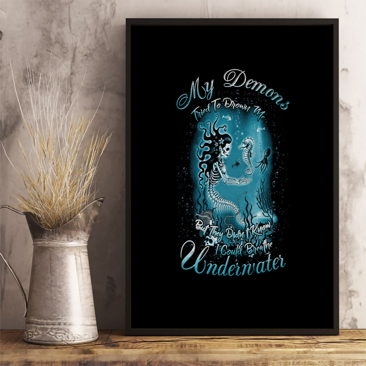 My Demons Tried To Drown Me Mermaid Canvas Wall Art - Wonder Print Shop